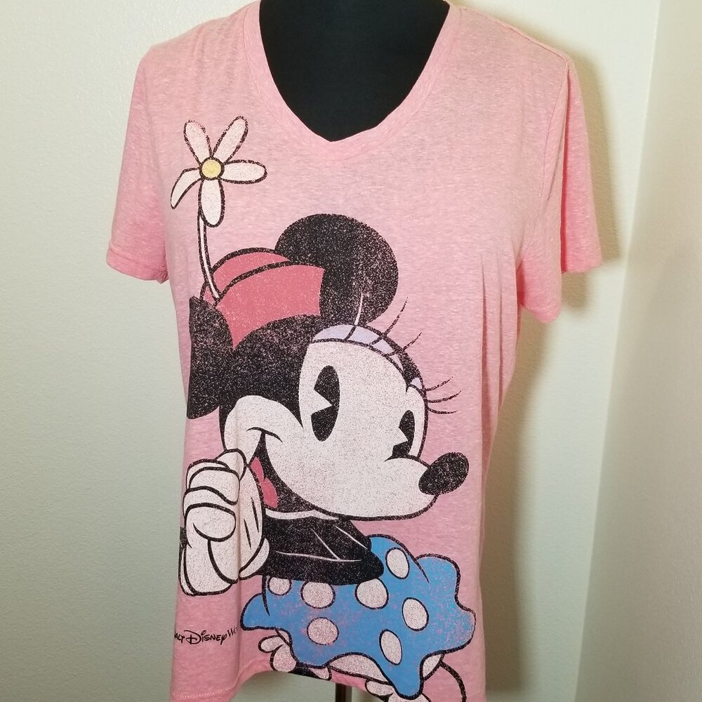 Disney‎ Parks Womens 1X Pink V Neck Shirt Minnie Mouse Resortwear Disney World